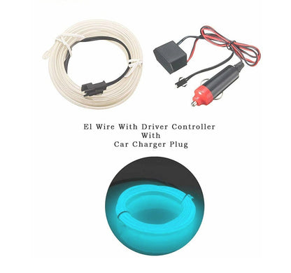 EL Wire Car Interior Light Ambient Neon Light For All Car Models With Adapter (5 Meter) (ICE BLUE)