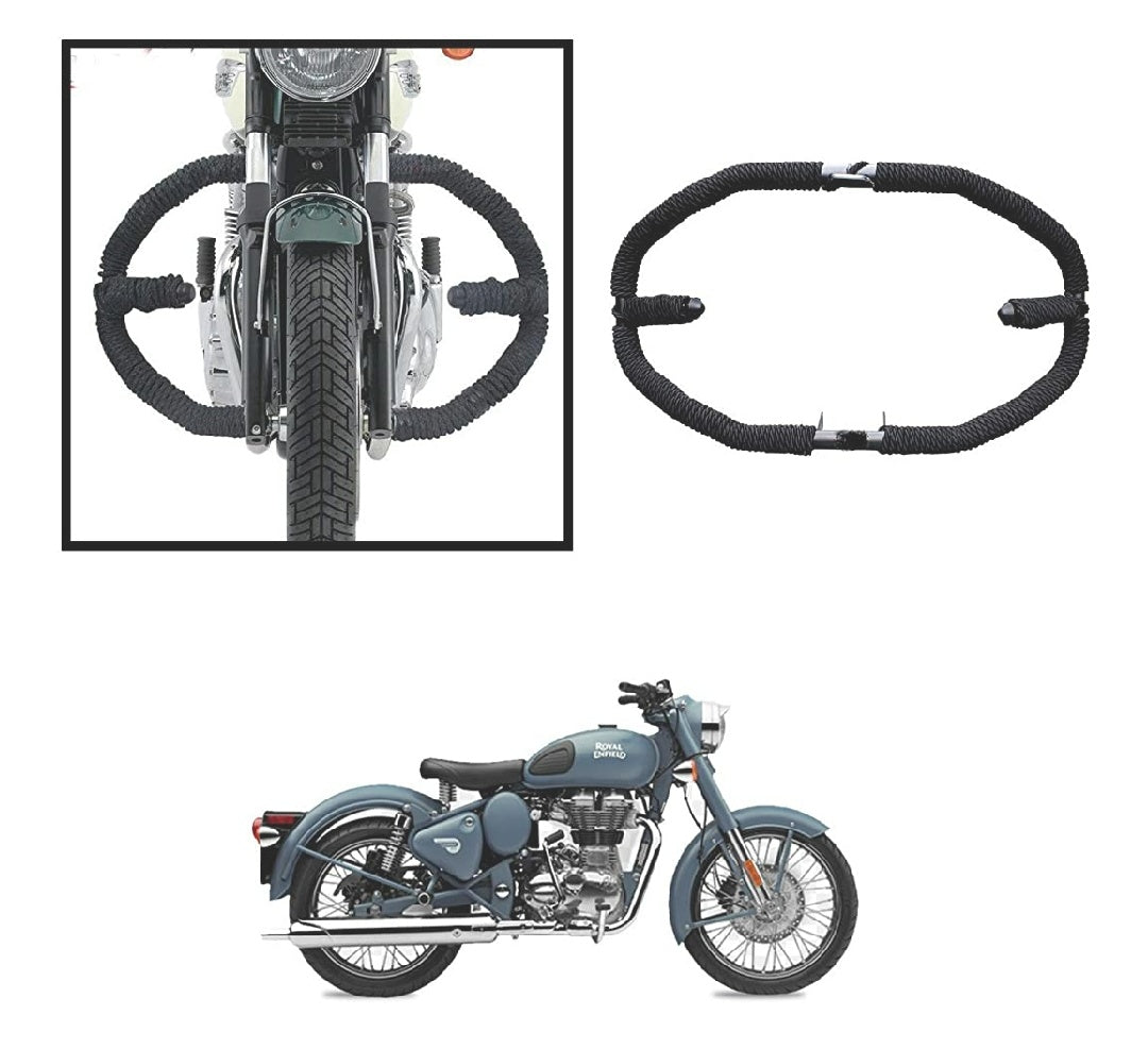 Heavy Duty Metal with Rope Stylist Real Customized 8 Bend Black Rope Safety Leg Crash Guard for Royal Enfield Bullet Classic 350/500, Standard and Electra