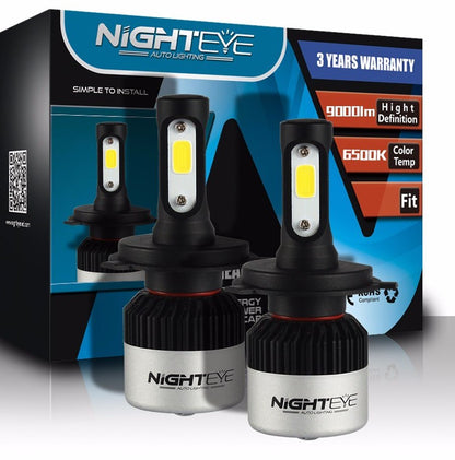 NightEye S2 COB LED Car Headlights 9005 9006 H4 H7 H11 Bulbs Lamps 72W 9000LM 6500K 2Pcs - H4