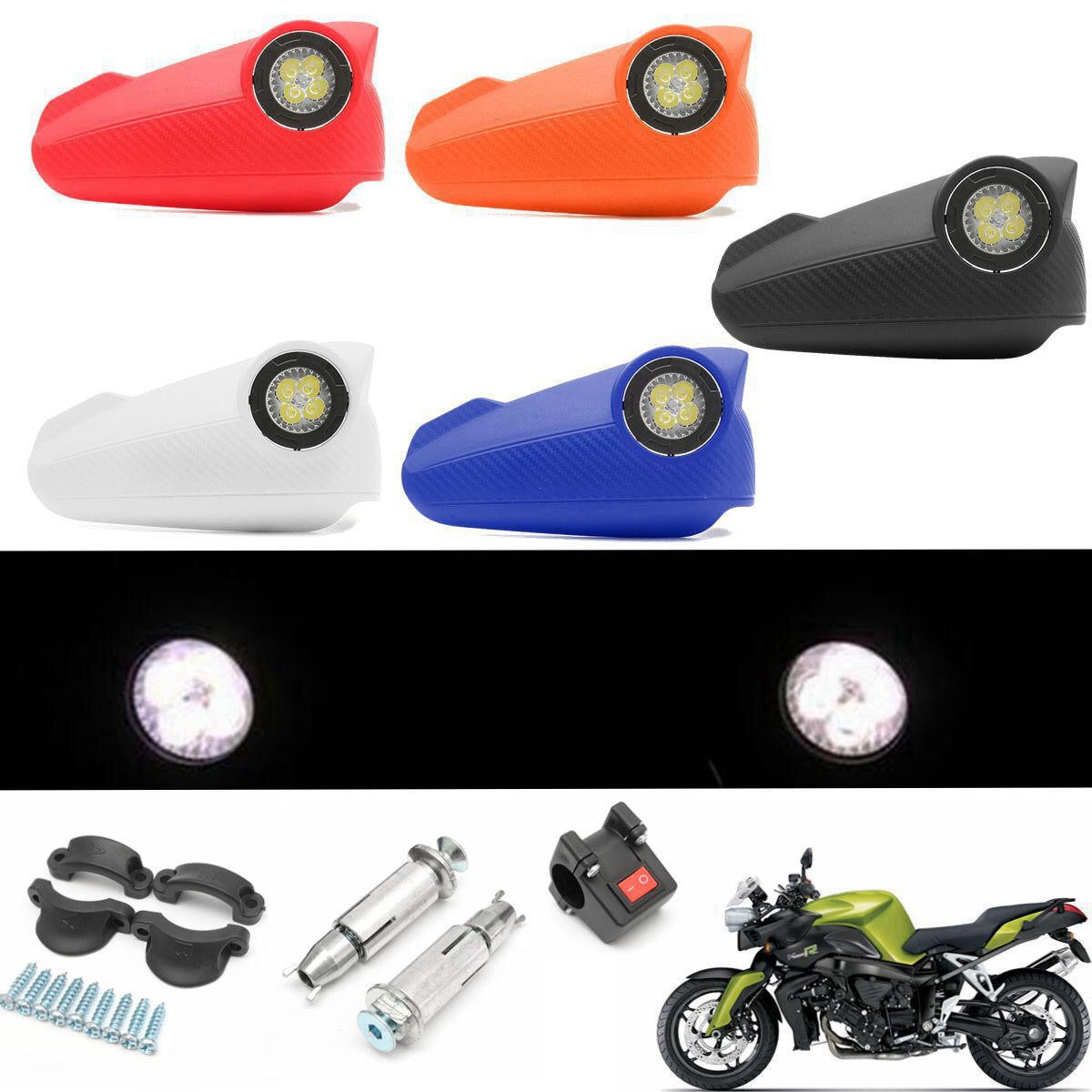 12V 7/8inch Motorcycle Led Drl Light Handguard Hand Guard Brush Bar Dirt Bike - Black
