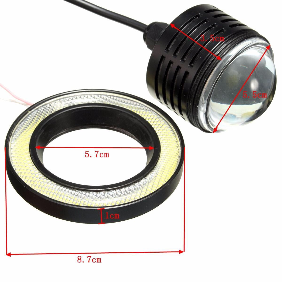 2Pcs 3.5 Inch LED Fog Light Projector Angel Eyes Super Lamp w/ COB Halo Rings