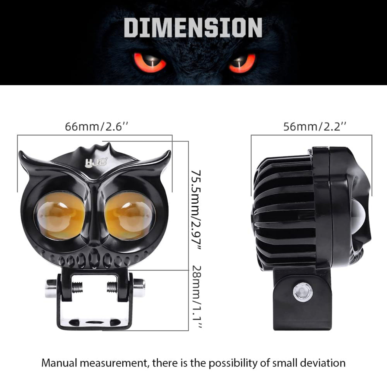 OWL Shape HJG Fog Yellow-White light with Flashing Low & High Beam for universal vehicles 9V-60V 40W