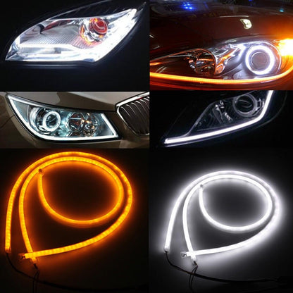 Pair 60cm LED Flexible Soft Tube Guide Car Strip White DRL&Amber Turn Signal Light