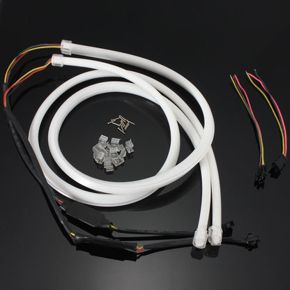 Pair 60cm LED Flexible Soft Tube Guide Car Strip White DRL&Amber Turn Signal Light