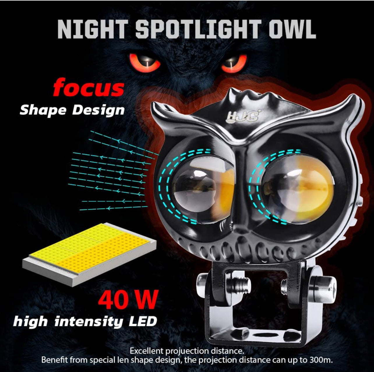 OWL Shape HJG Fog Yellow-White light with Flashing Low & High Beam for universal vehicles 9V-60V 40W