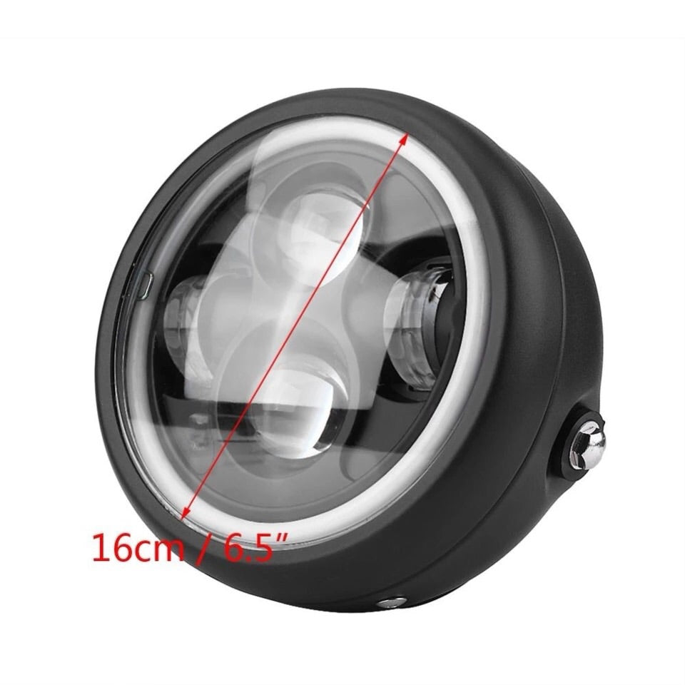 16cm/6.5" Motorcycle LED Headlight HeadLamp Bulb for Harley Sportster Cafe Racer Bobber Motor HeadLamp Bulb DRL With Angel Ring