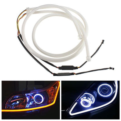 Pair 60cm LED Flexible Soft Tube Guide Car Strip White DRL&Amber Turn Signal Light