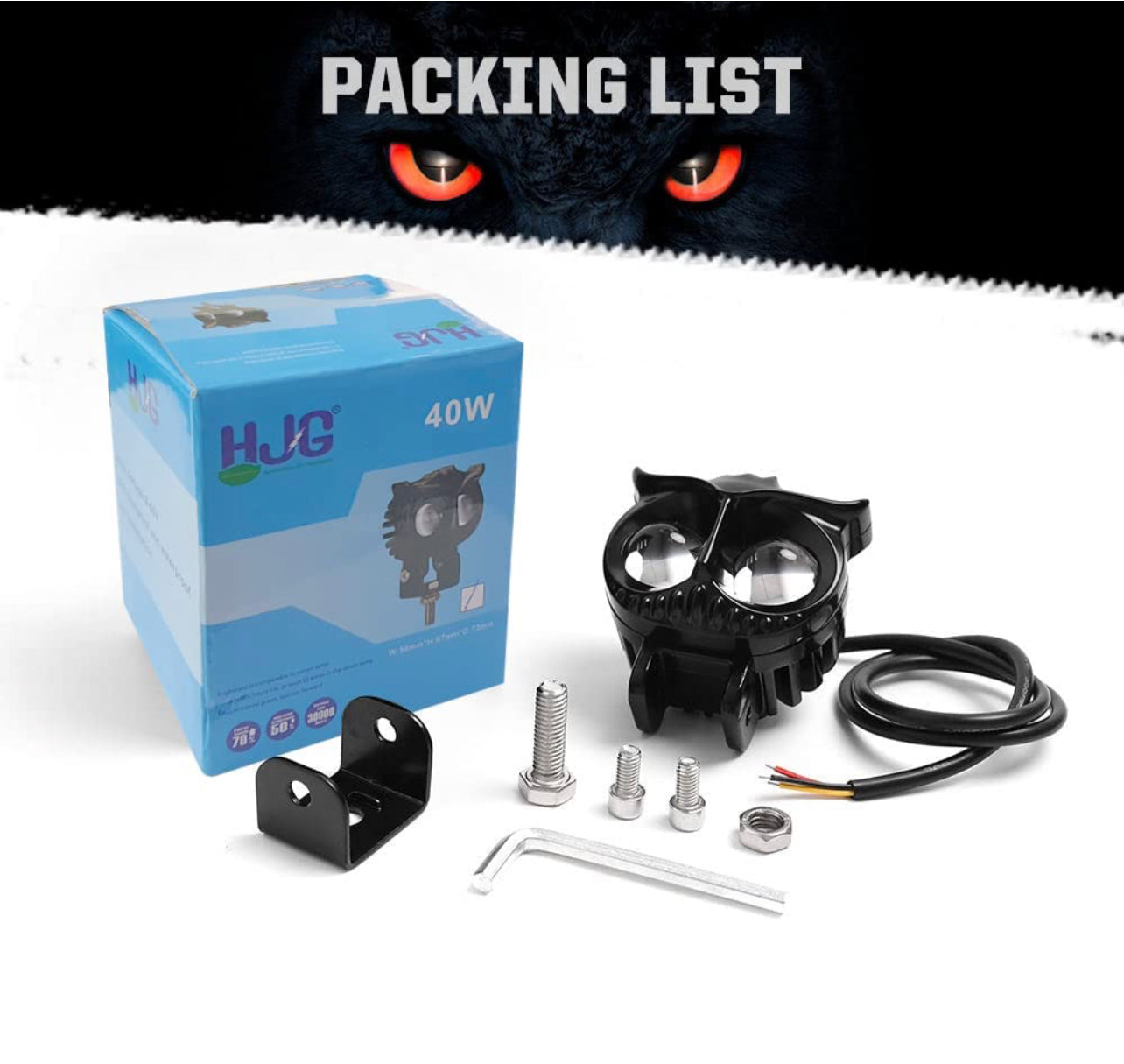 OWL Shape HJG Fog Yellow-White light with Flashing Low & High Beam for universal vehicles 9V-60V 40W
