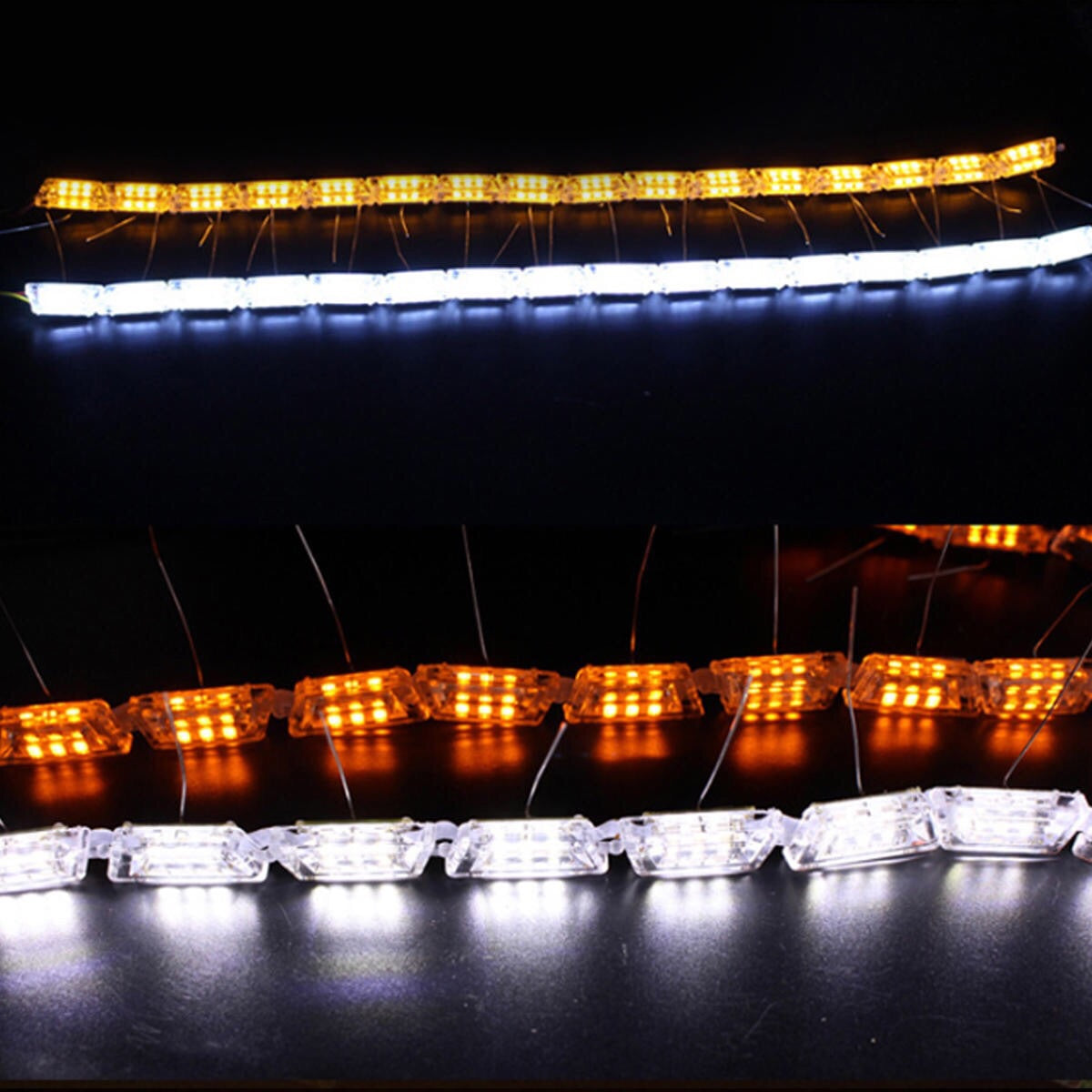2Pcs Switchback Car Flexible LED Strip Light DRL Sequential Flow Turn Signal Lamp 3 Colors