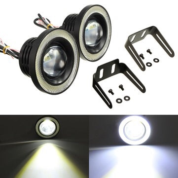 2Pcs 3.5 Inch LED Fog Light Projector Angel Eyes Super Lamp w/ COB Halo Rings