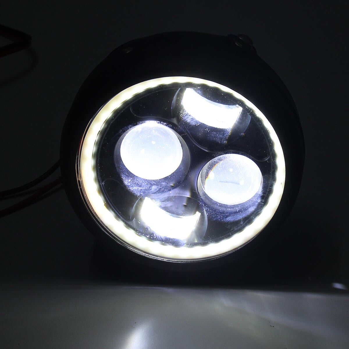 16cm/6.5" Motorcycle LED Headlight HeadLamp Bulb for Harley Sportster Cafe Racer Bobber Motor HeadLamp Bulb DRL With Angel Ring
