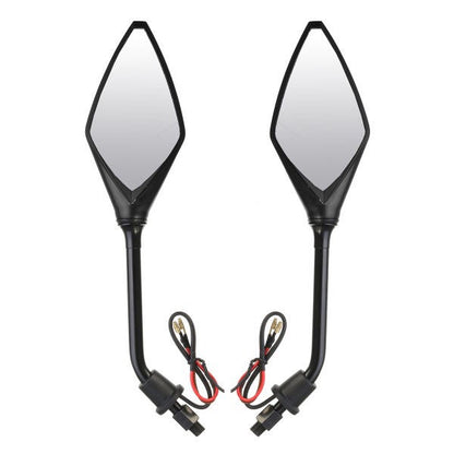 8mm 10mm Pair Motorcycle Rear View Mirrors Side Wind 12V LED Indicator Light Turn Signal