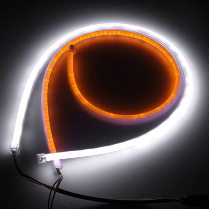Pair 60cm LED Flexible Soft Tube Guide Car Strip White DRL&Amber Turn Signal Light