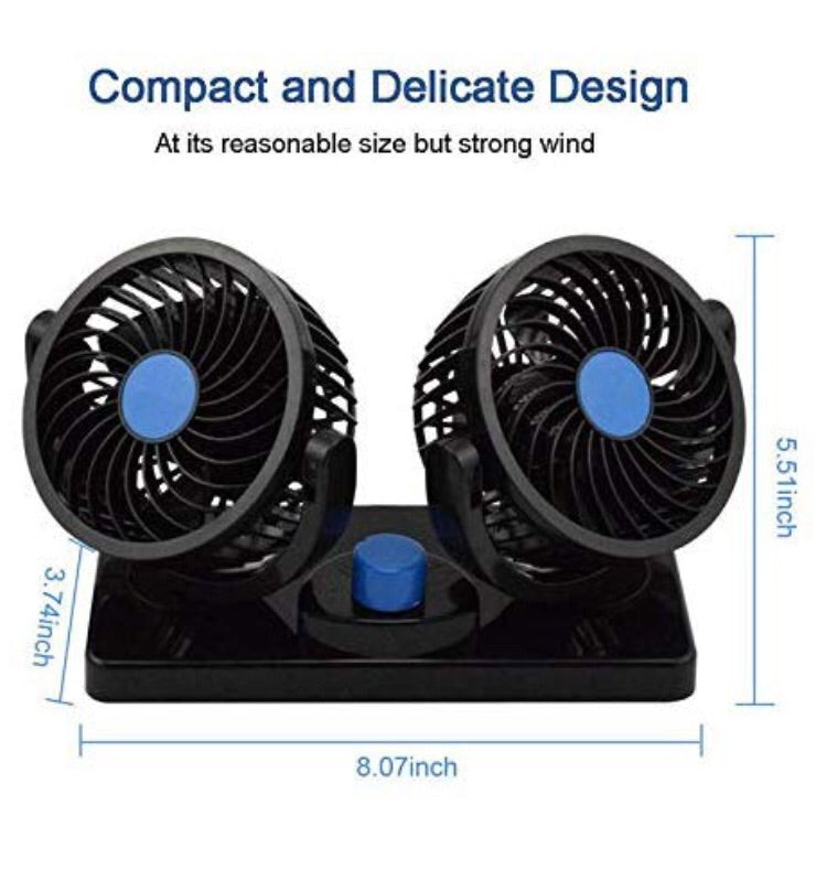 Car Fan 12V 360 Degree Rotatable Dual Head 2 Speed Quiet Strong Dashboard  Auto Cooling Air Fan - for DC TCA