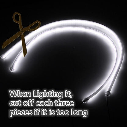 Pair 60cm LED Flexible Soft Tube Guide Car Strip White DRL&Amber Turn Signal Light