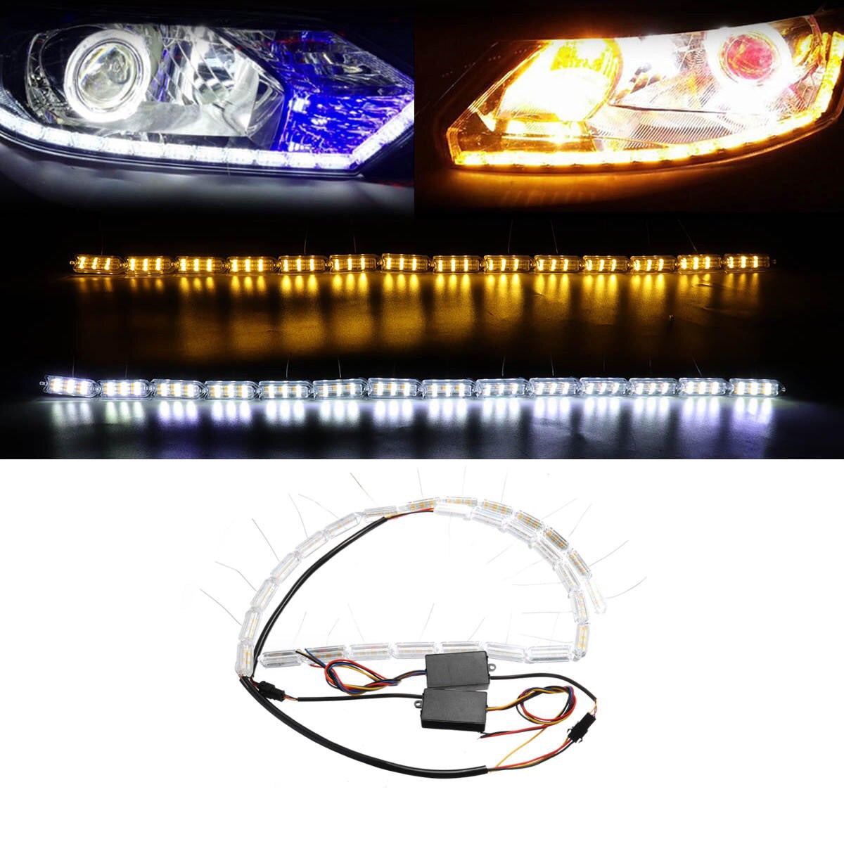 Set Of Switchback Car Flexible LED Strip Lights – DRL And Sequential Turn Signal With Control Box