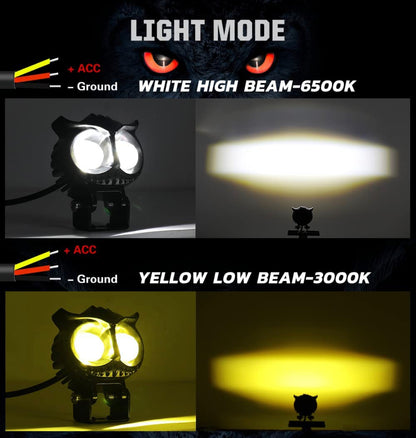 OWL Shape HJG Fog Yellow-White light with Flashing Low & High Beam for universal vehicles 9V-60V 40W